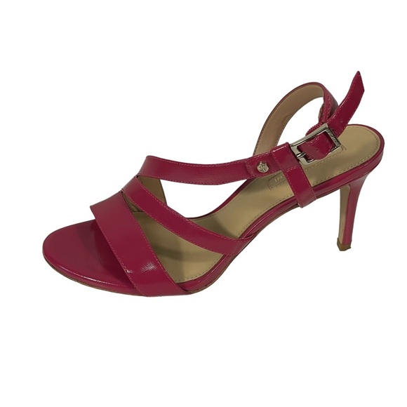 Antonio Melani Hot Pink Patent Leather Strappy Slingback Heels Sandals Sz 7.5 - Picture 4 of 10
